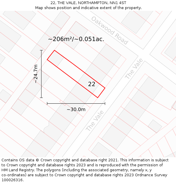 22, THE VALE, NORTHAMPTON, NN1 4ST: Plot and title map