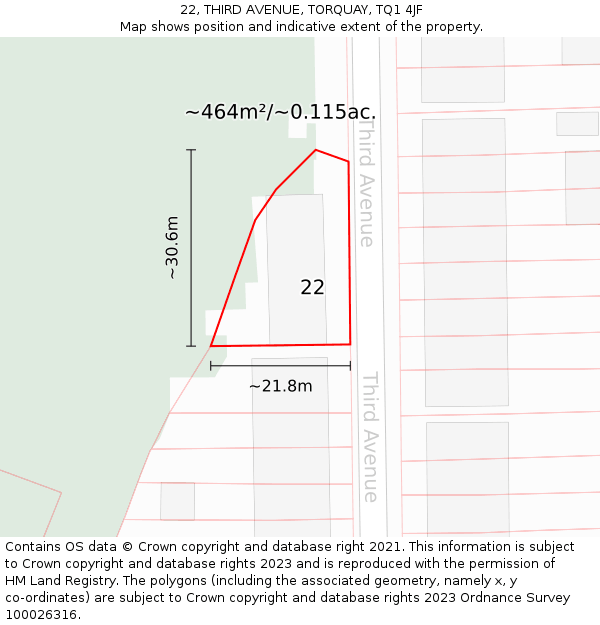 22, THIRD AVENUE, TORQUAY, TQ1 4JF: Plot and title map