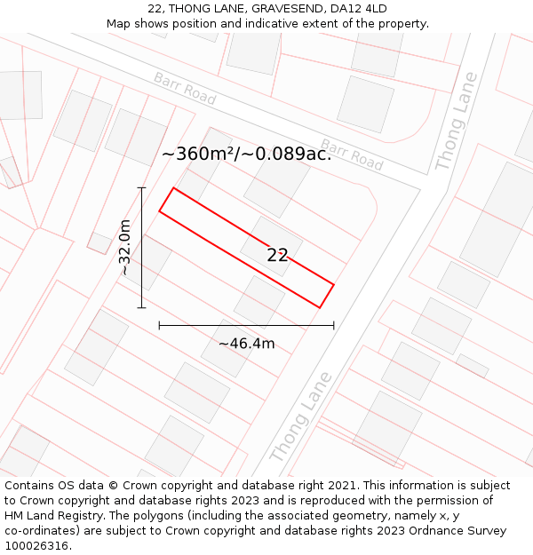 22, THONG LANE, GRAVESEND, DA12 4LD: Plot and title map