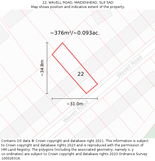 22, WAVELL ROAD, MAIDENHEAD, SL6 5AD: Plot and title map