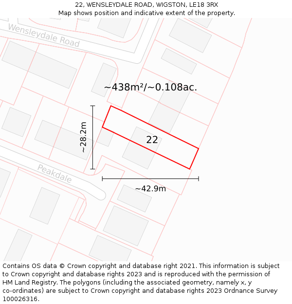 22, WENSLEYDALE ROAD, WIGSTON, LE18 3RX: Plot and title map
