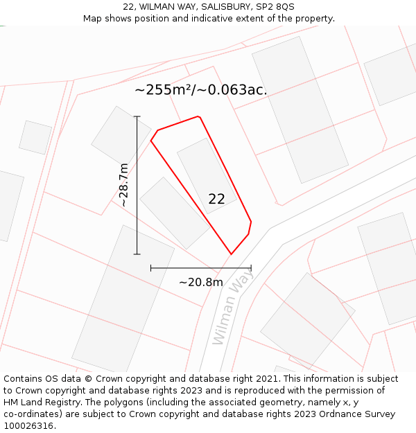 22, WILMAN WAY, SALISBURY, SP2 8QS: Plot and title map