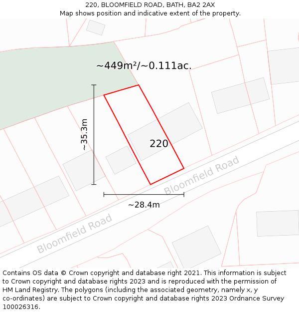220, BLOOMFIELD ROAD, BATH, BA2 2AX: Plot and title map