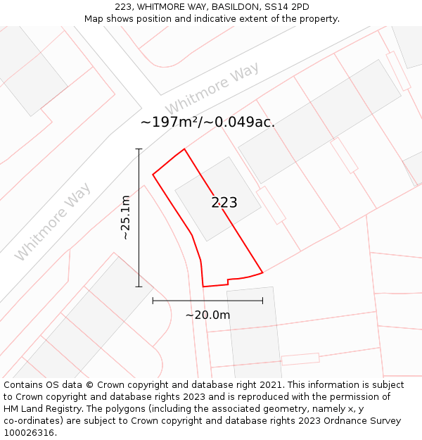 223, WHITMORE WAY, BASILDON, SS14 2PD: Plot and title map