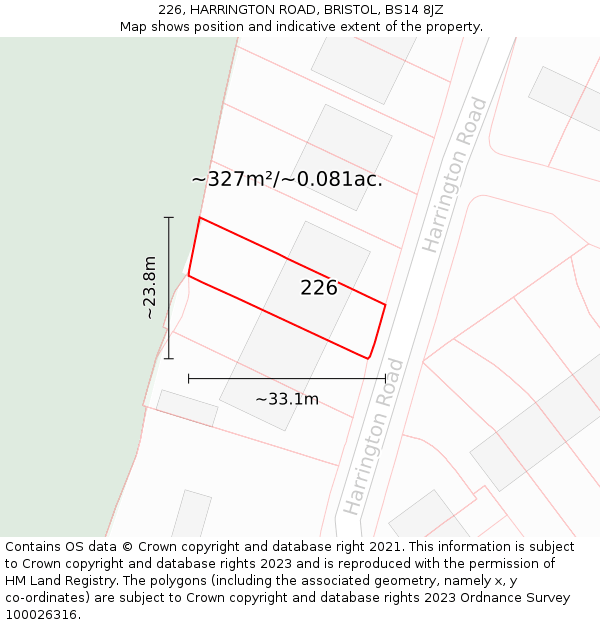 226, HARRINGTON ROAD, BRISTOL, BS14 8JZ: Plot and title map