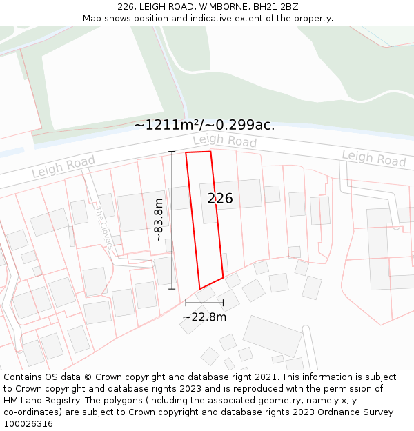 226, LEIGH ROAD, WIMBORNE, BH21 2BZ: Plot and title map