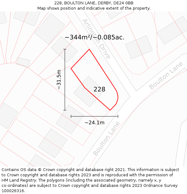 228, BOULTON LANE, DERBY, DE24 0BB: Plot and title map