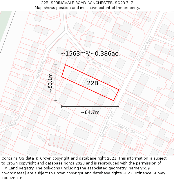 22B, SPRINGVALE ROAD, WINCHESTER, SO23 7LZ: Plot and title map
