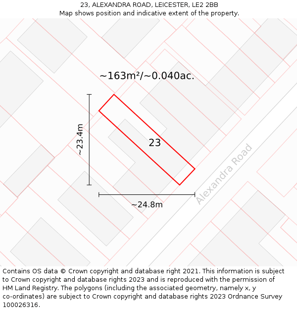 23, ALEXANDRA ROAD, LEICESTER, LE2 2BB: Plot and title map