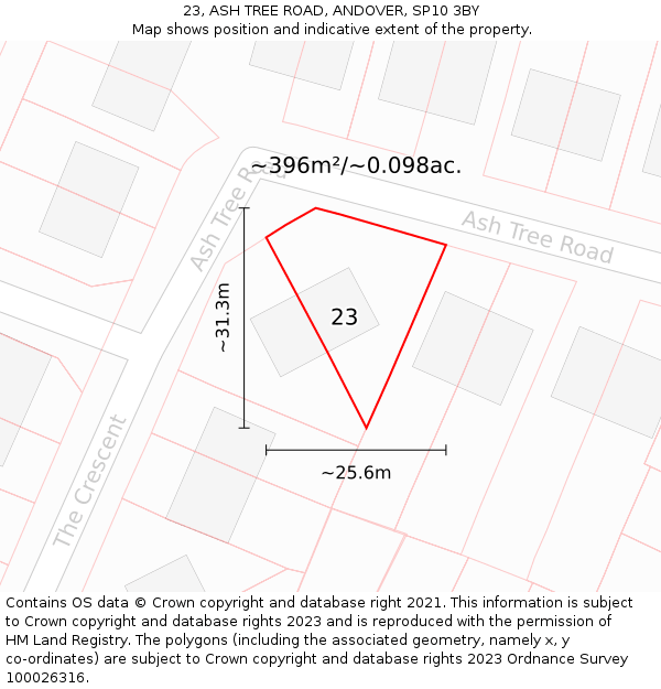 23, ASH TREE ROAD, ANDOVER, SP10 3BY: Plot and title map