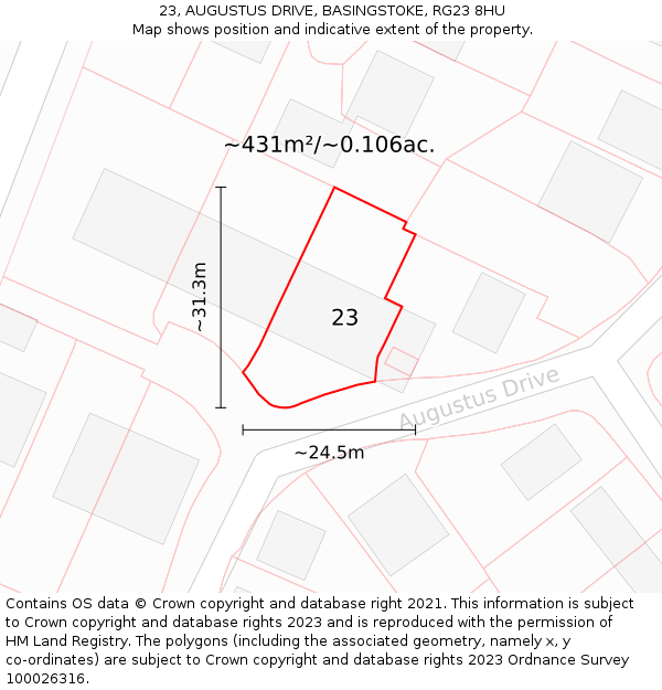 23, AUGUSTUS DRIVE, BASINGSTOKE, RG23 8HU: Plot and title map
