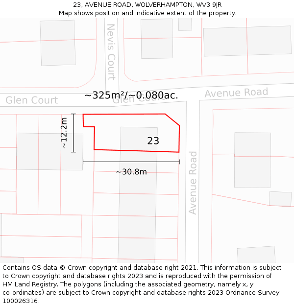 23, AVENUE ROAD, WOLVERHAMPTON, WV3 9JR: Plot and title map
