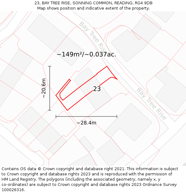 23, BAY TREE RISE, SONNING COMMON, READING, RG4 9DB: Plot and title map