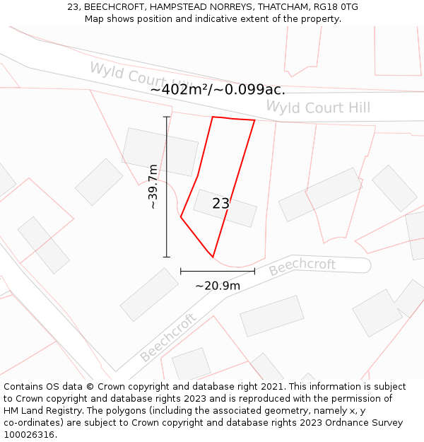 23, BEECHCROFT, HAMPSTEAD NORREYS, THATCHAM, RG18 0TG: Plot and title map