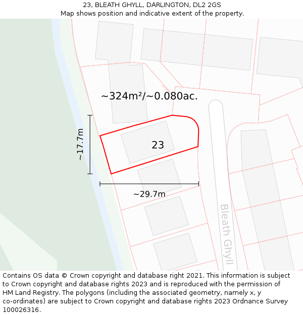 23, BLEATH GHYLL, DARLINGTON, DL2 2GS: Plot and title map