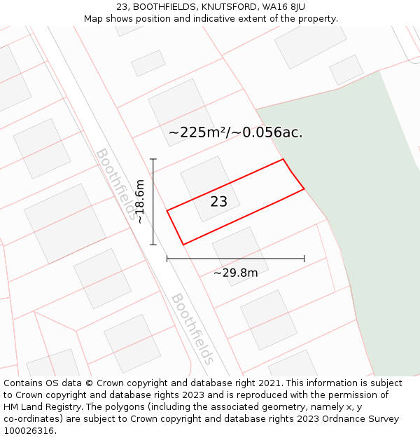 23, BOOTHFIELDS, KNUTSFORD, WA16 8JU: Plot and title map