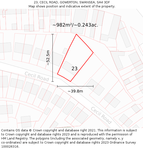 23, CECIL ROAD, GOWERTON, SWANSEA, SA4 3DF: Plot and title map