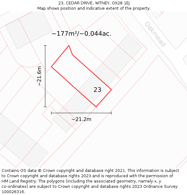 23, CEDAR DRIVE, WITNEY, OX28 1EJ: Plot and title map