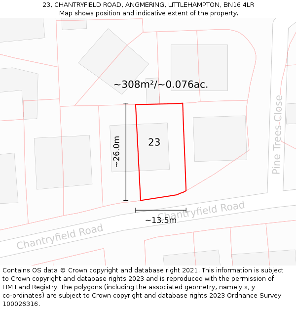 23, CHANTRYFIELD ROAD, ANGMERING, LITTLEHAMPTON, BN16 4LR: Plot and title map