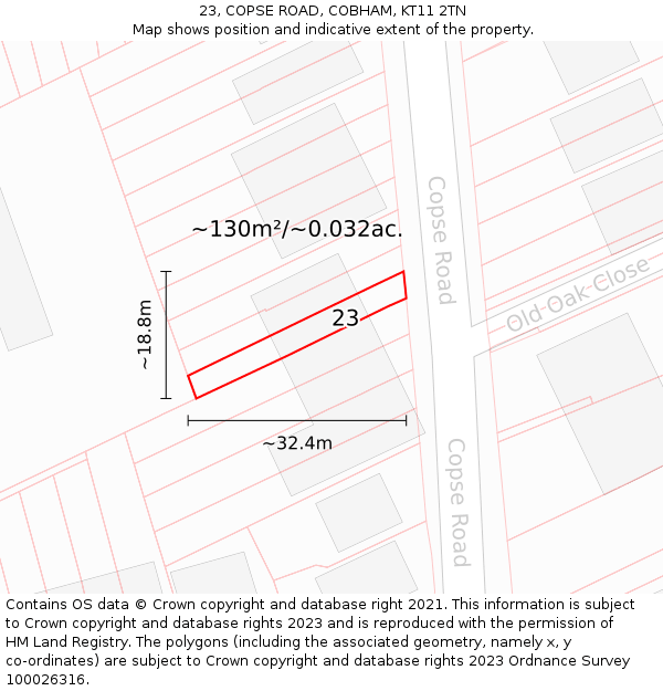 23, COPSE ROAD, COBHAM, KT11 2TN: Plot and title map
