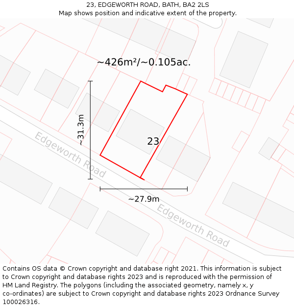23, EDGEWORTH ROAD, BATH, BA2 2LS: Plot and title map