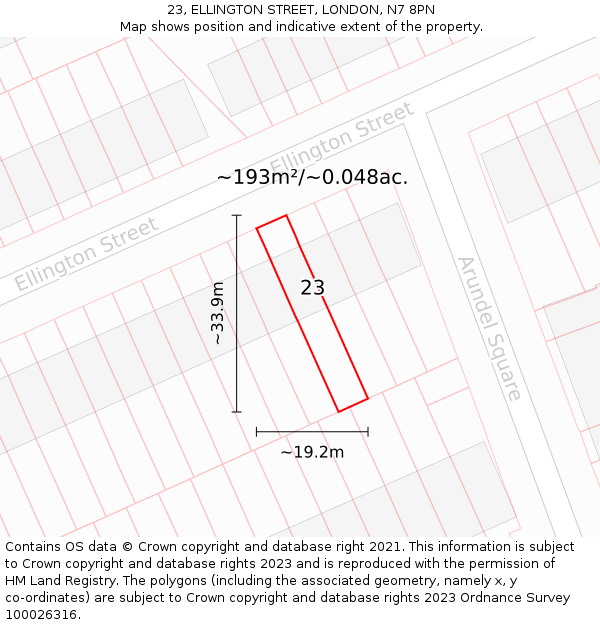 23, ELLINGTON STREET, LONDON, N7 8PN: Plot and title map