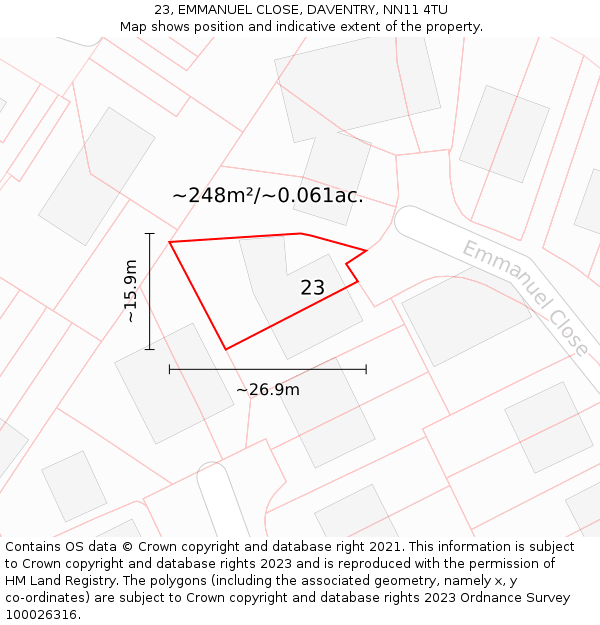 23, EMMANUEL CLOSE, DAVENTRY, NN11 4TU: Plot and title map