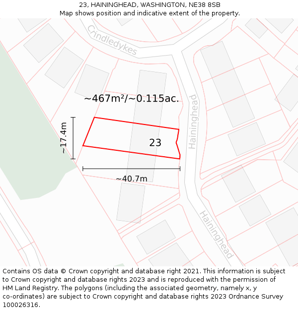 23, HAININGHEAD, WASHINGTON, NE38 8SB: Plot and title map