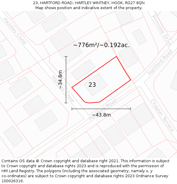 23, HARTFORD ROAD, HARTLEY WINTNEY, HOOK, RG27 8QN: Plot and title map