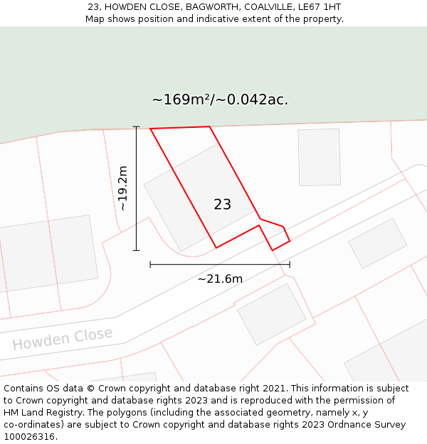 23, HOWDEN CLOSE, BAGWORTH, COALVILLE, LE67 1HT: Plot and title map
