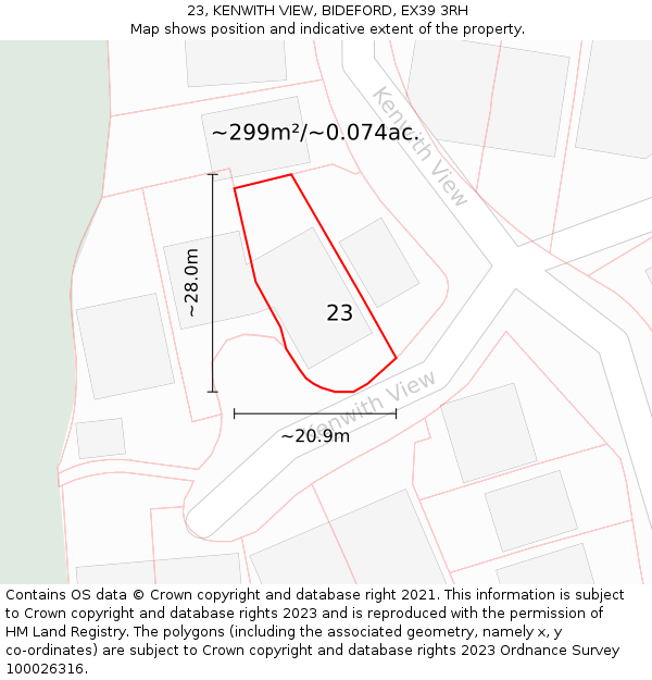 23, KENWITH VIEW, BIDEFORD, EX39 3RH: Plot and title map