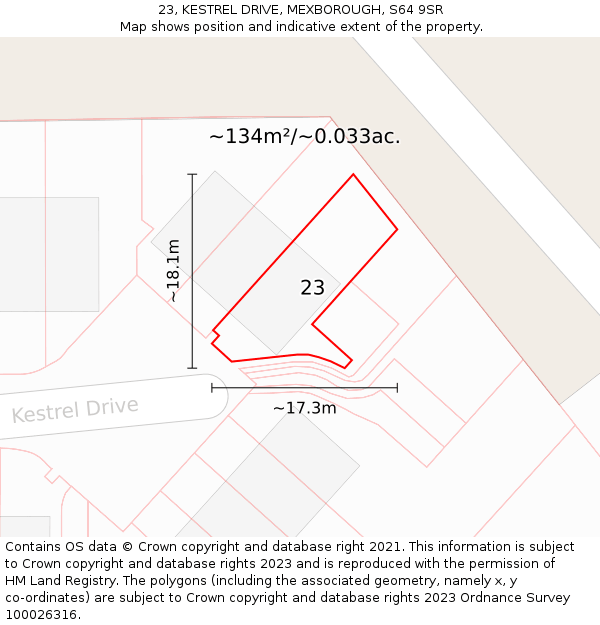 23, KESTREL DRIVE, MEXBOROUGH, S64 9SR: Plot and title map