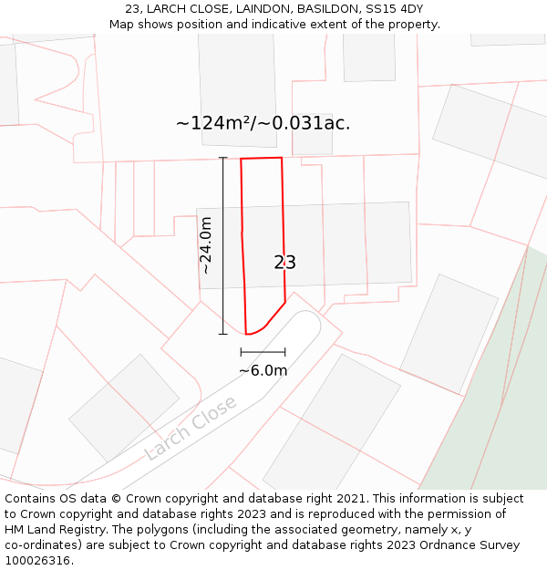 23, LARCH CLOSE, LAINDON, BASILDON, SS15 4DY: Plot and title map