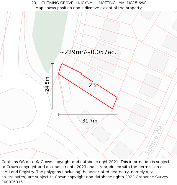 23, LIGHTNING GROVE, HUCKNALL, NOTTINGHAM, NG15 6WP: Plot and title map