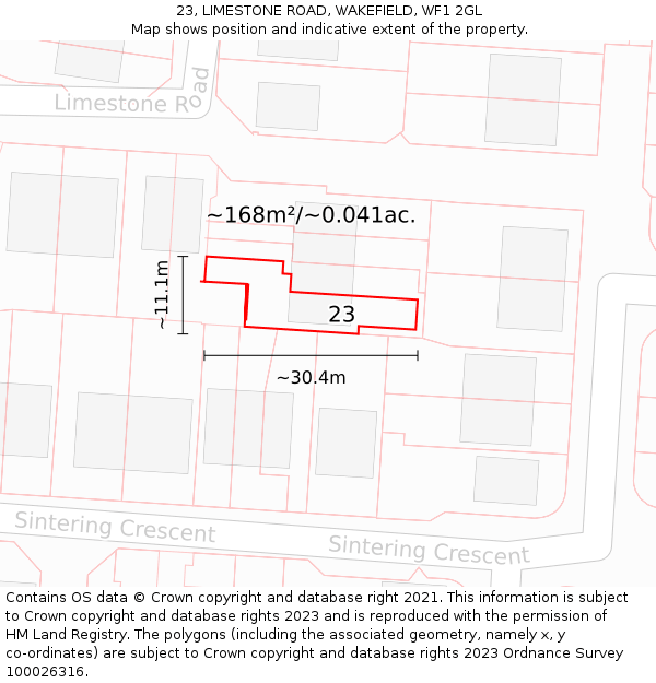 23, LIMESTONE ROAD, WAKEFIELD, WF1 2GL: Plot and title map