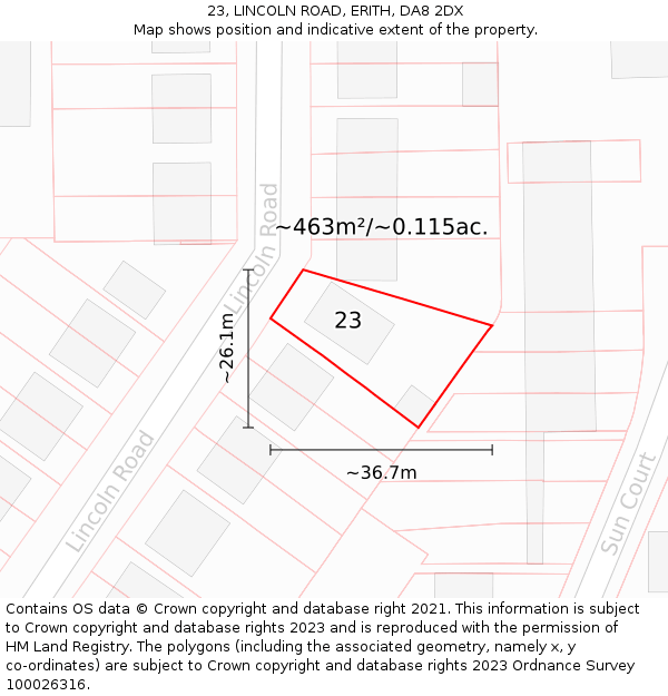 23, LINCOLN ROAD, ERITH, DA8 2DX: Plot and title map