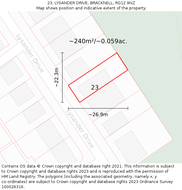 23, LYSANDER DRIVE, BRACKNELL, RG12 9NZ: Plot and title map