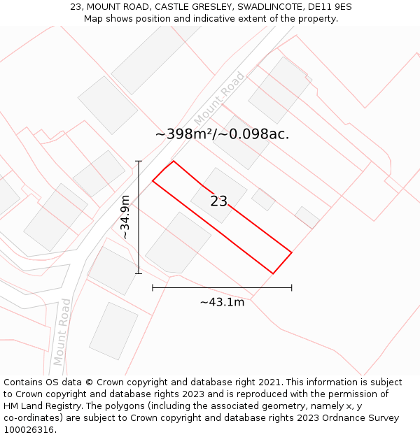 23, MOUNT ROAD, CASTLE GRESLEY, SWADLINCOTE, DE11 9ES: Plot and title map