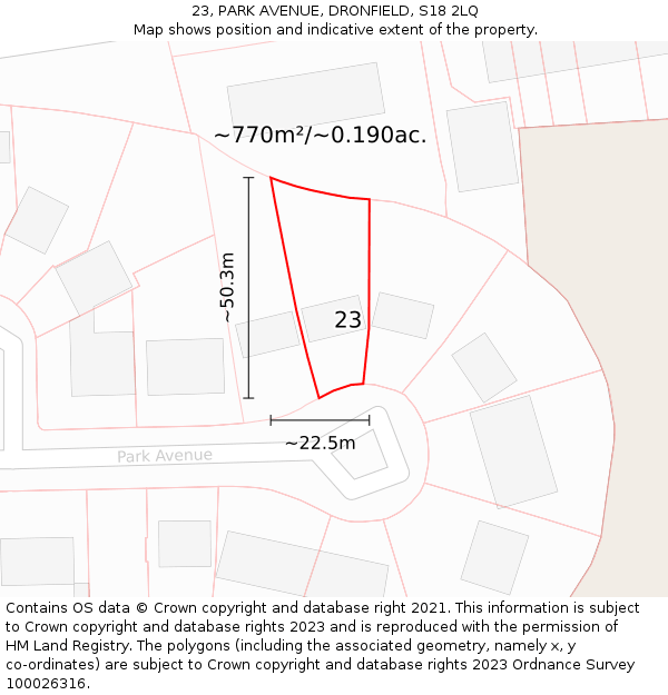 23, PARK AVENUE, DRONFIELD, S18 2LQ: Plot and title map