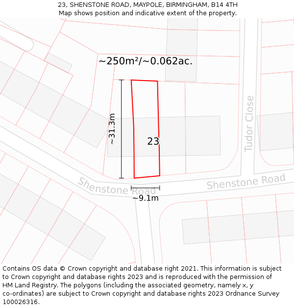 23, SHENSTONE ROAD, MAYPOLE, BIRMINGHAM, B14 4TH: Plot and title map
