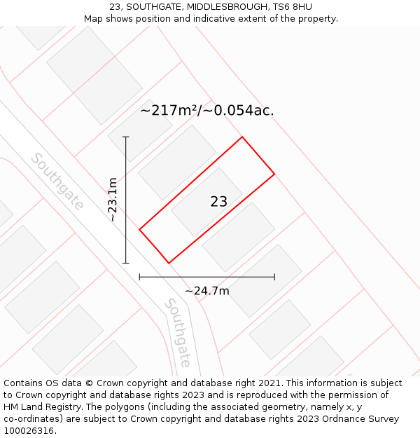 23, SOUTHGATE, MIDDLESBROUGH, TS6 8HU: Plot and title map