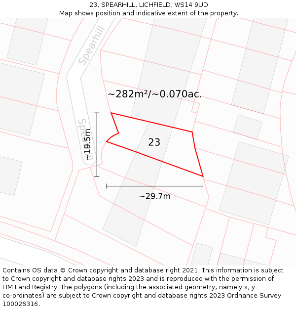 23, SPEARHILL, LICHFIELD, WS14 9UD: Plot and title map