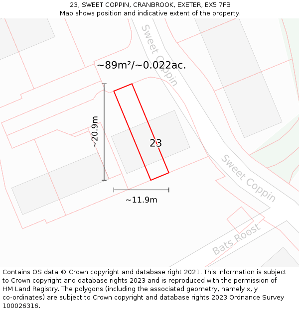 23, SWEET COPPIN, CRANBROOK, EXETER, EX5 7FB: Plot and title map
