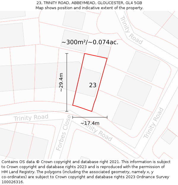 23, TRINITY ROAD, ABBEYMEAD, GLOUCESTER, GL4 5GB: Plot and title map