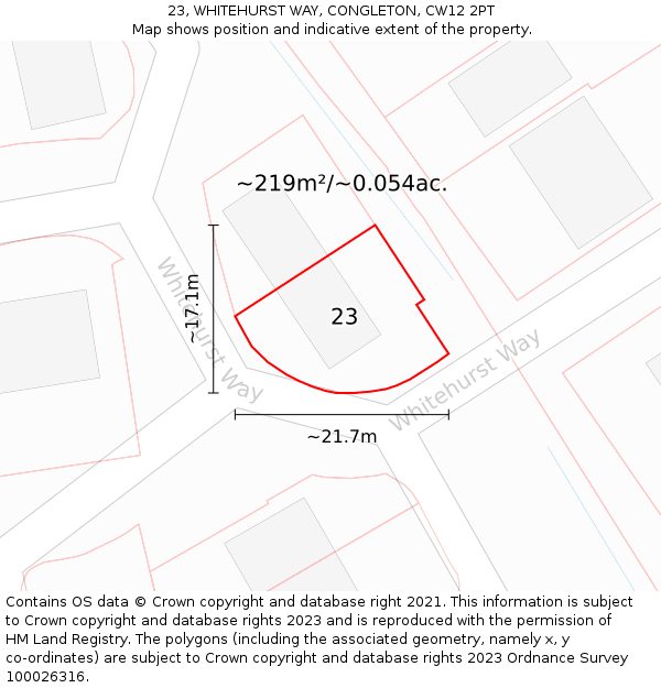 23, WHITEHURST WAY, CONGLETON, CW12 2PT: Plot and title map