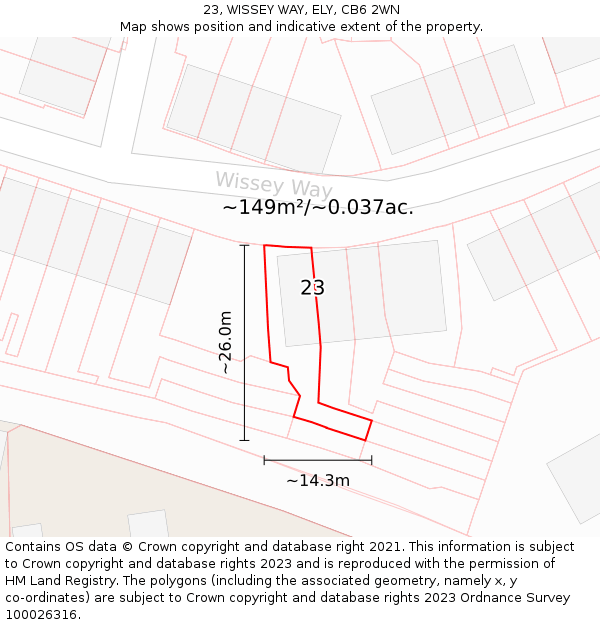 23, WISSEY WAY, ELY, CB6 2WN: Plot and title map