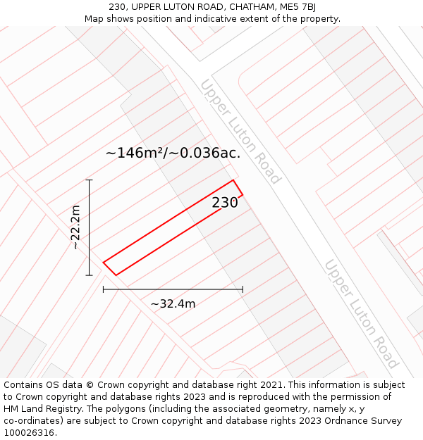 230, UPPER LUTON ROAD, CHATHAM, ME5 7BJ: Plot and title map