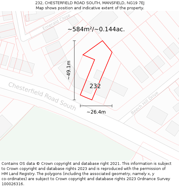 232, CHESTERFIELD ROAD SOUTH, MANSFIELD, NG19 7EJ: Plot and title map