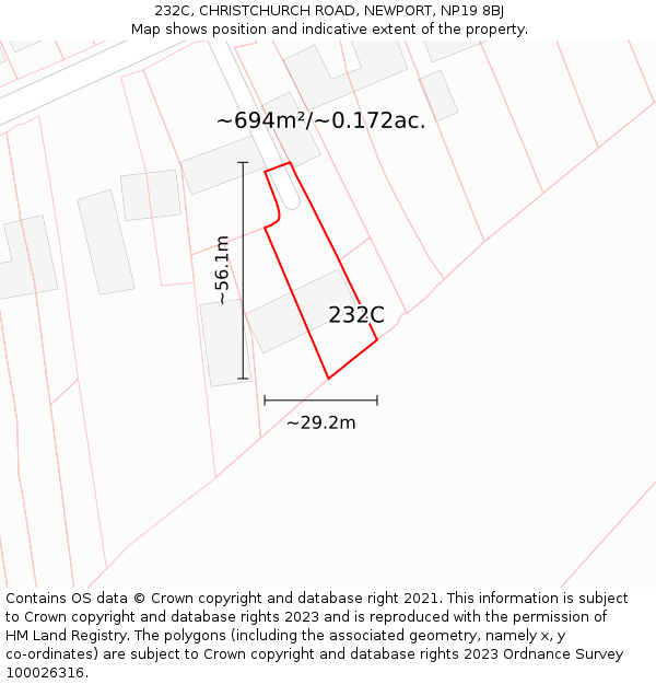 232C, CHRISTCHURCH ROAD, NEWPORT, NP19 8BJ: Plot and title map
