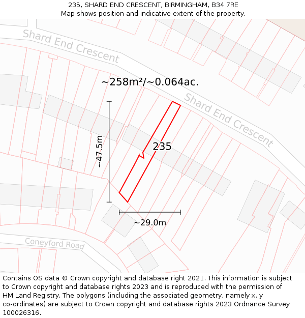 235, SHARD END CRESCENT, BIRMINGHAM, B34 7RE: Plot and title map